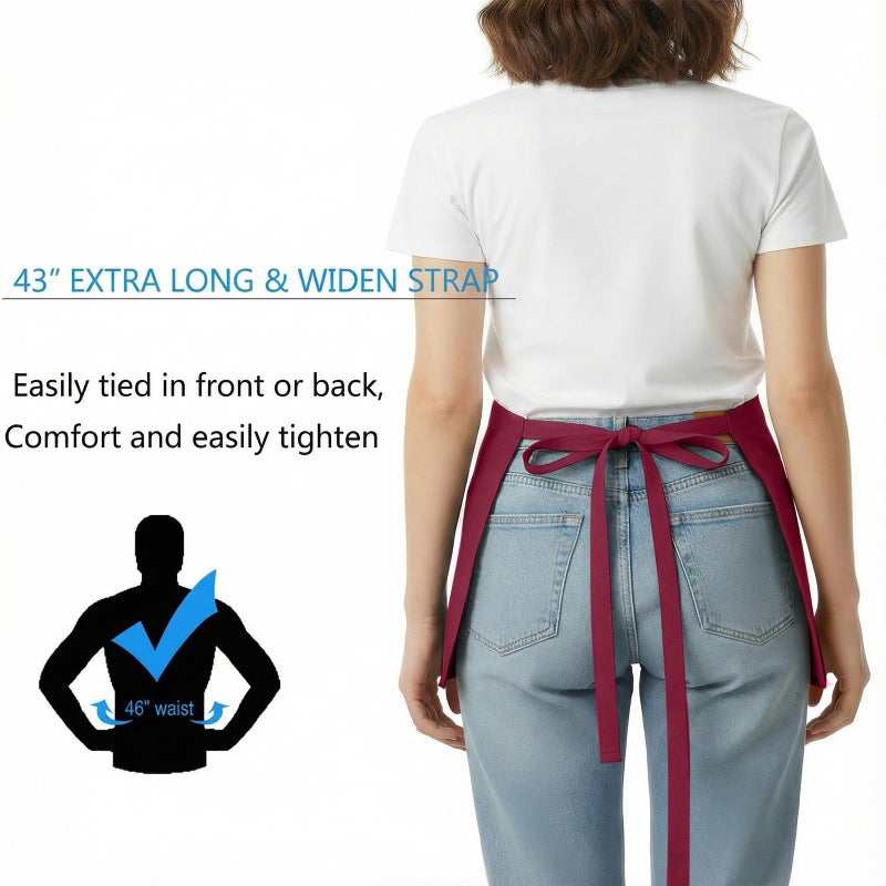 BOHARERS Waist Apron with 3 Pockets - Red Waitress Waiter Server Short Apron - Image 4